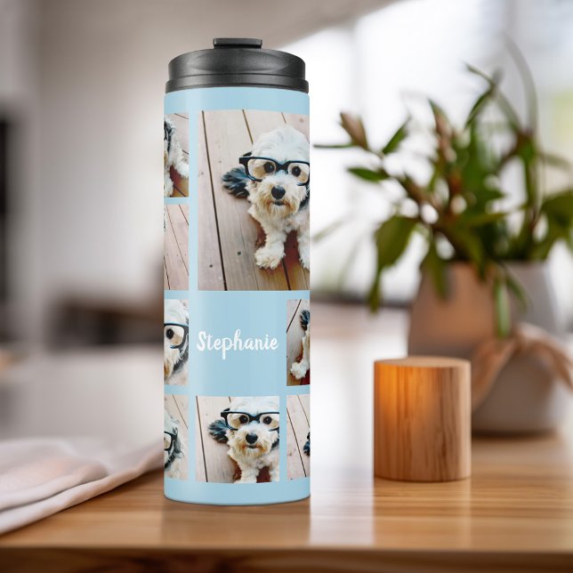 Termo Crear un Collage de fotos Personalizado con 8 foto (Personalized Thermal Tumbler - Add Photos, Text - Customize Completely in the Advanced Design Area)