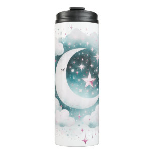 Termo Creciente Luna Celeste Boho Moderno Azul y Blanco
