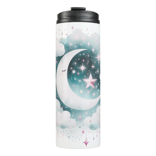 Termo Creciente Luna Celeste Boho Moderno Azul y Blanco (Anverso)