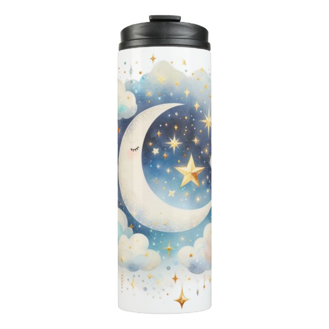 Termo Creciente Luna Celeste Boho Moderno Azul y Blanco (Anverso)