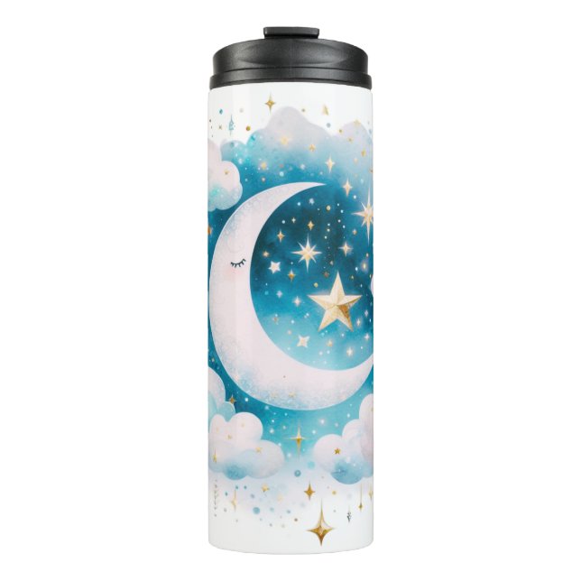 Termo Creciente Lunar Celeste Azul y Blanco Boho Moderno (Anverso)