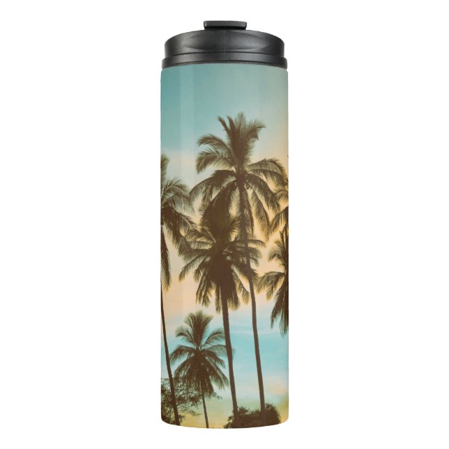 Termo Crepúsculo tropical: silueta de palma de coco (Anverso)