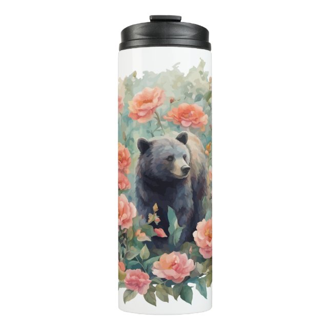 Termo Cría de oso negro de Alabama rodeada de camelia (Anverso)