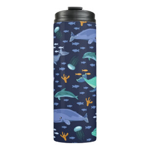Termo Criaturas marinas: ballenas, patrón de medusas.