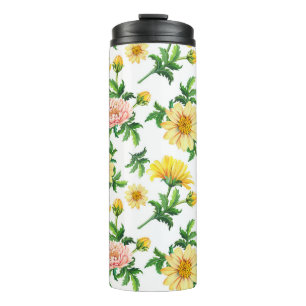 Termo Crisantemo acuarela: diseño floral sin foco