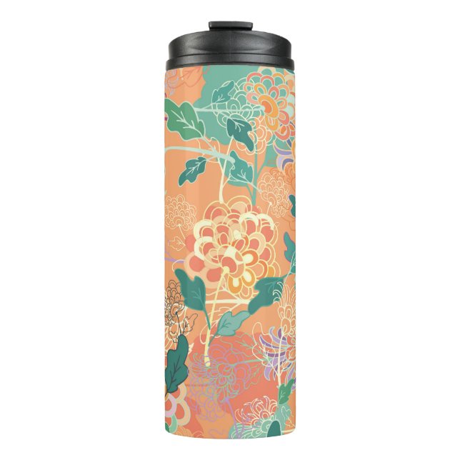 Termo Crisantemo chino: patrón naranja floral. (Anverso)