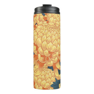 Termo Crisantemo japonés: patrón floral amarillo.