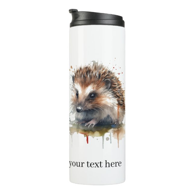 Termo Critter acogedor: Erizo en acuarela, personalizado (Rotado hacia la derecha)