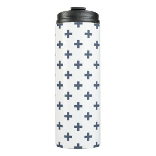 Termo Cruces de polka azul-gris sobre blanco