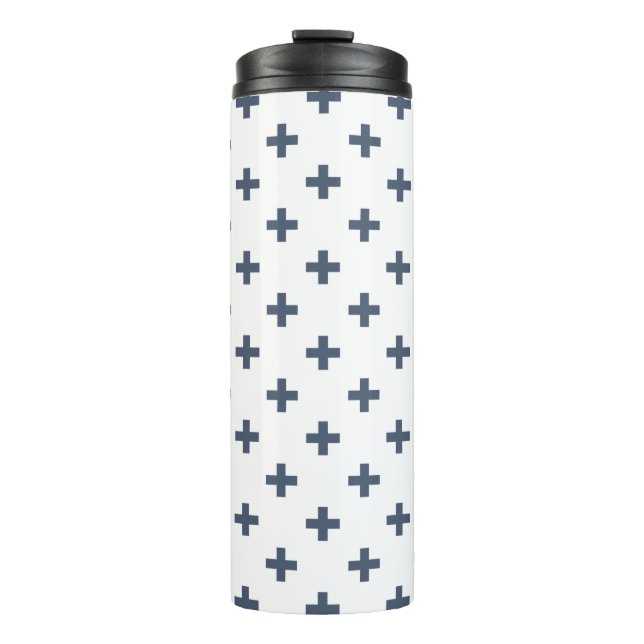Termo Cruces de polka azul-gris sobre blanco (Anverso)
