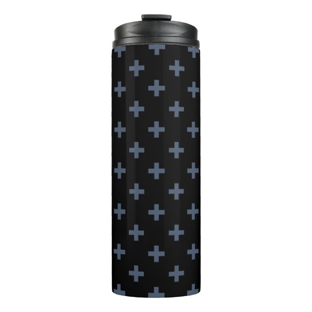 Termo Cruces de polka azul-gris sobre negro (Anverso)