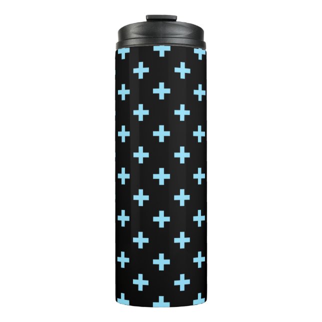 Termo Cruces de polka azul sobre negro (Anverso)