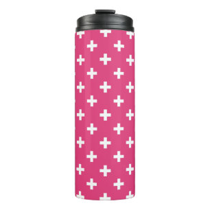 Termo Cruces de polka blanca en fucsia