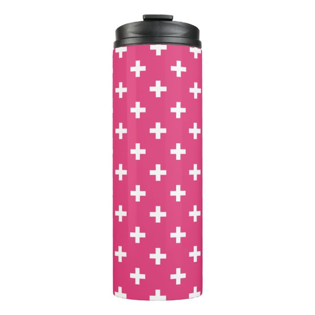 Termo Cruces de polka blanca en fucsia (Anverso)