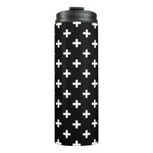 Termo Cruces de polka blanca sobre negro