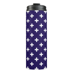 Termo Cruces de polka blanco sobre azul marino