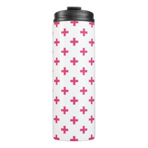 Termo Cruces de polka de Fuchsia sobre blanco