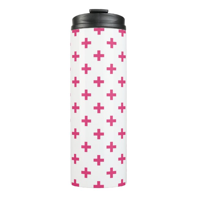 Termo Cruces de polka de Fuchsia sobre blanco (Anverso)