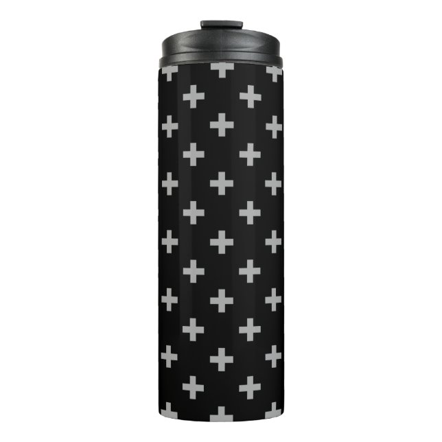 Termo Cruces de polka gris sobre negro (Anverso)