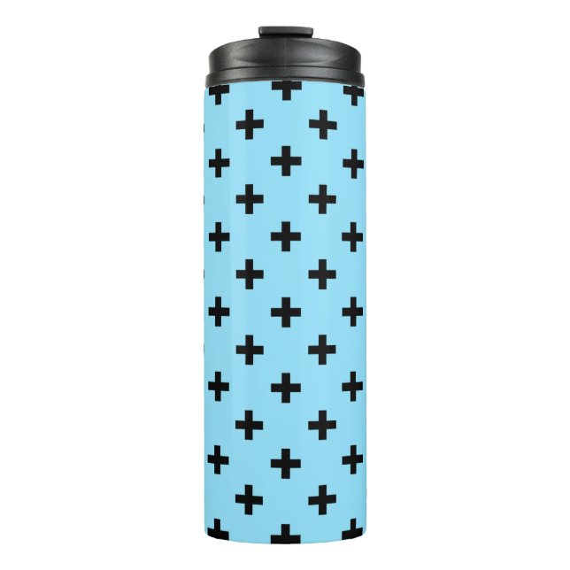 Termo Cruces de polka negra en azul bebé (Anverso)