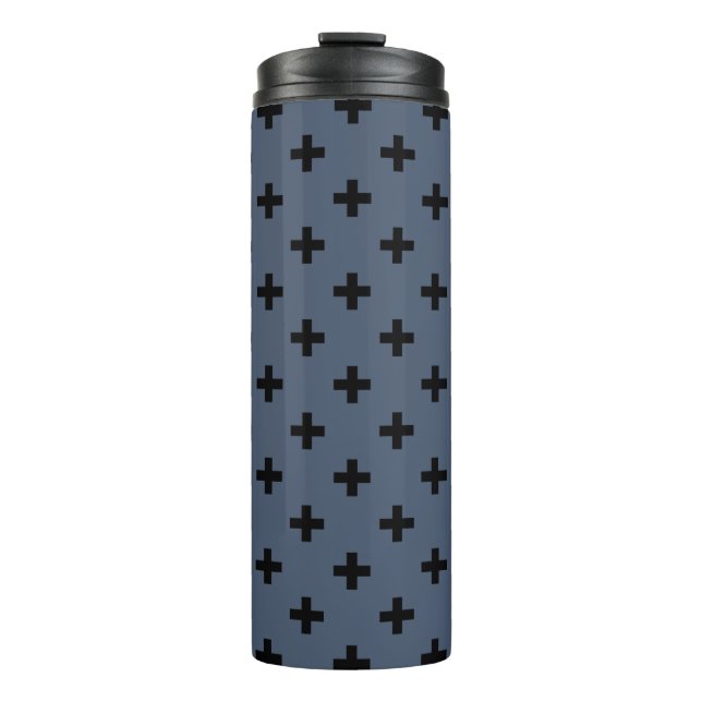 Termo Cruces de polka negro sobre gris azul (Anverso)