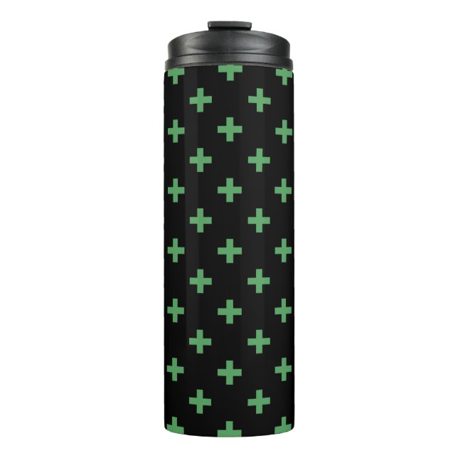 Termo Cruces de polka verde sobre negro (Anverso)