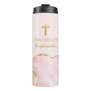 Termo Cruz Cristiana de Oro Rosa Personalizada Religiosa