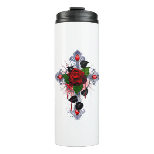 Termo Cruz de Plata con una Rosa Roja