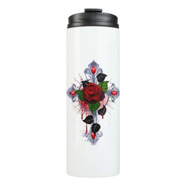 Termo Cruz de Plata con una Rosa Roja (Anverso)