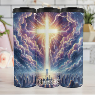 Termo Cruz radiante en las nubes celestiales