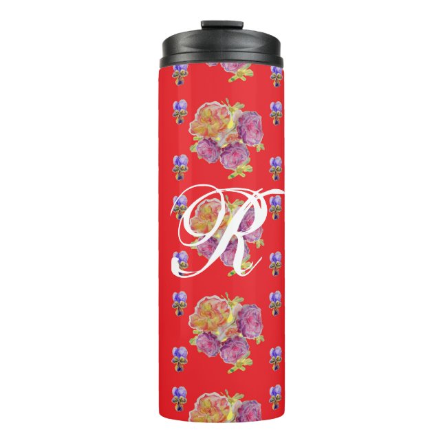 Termo Cruz Roja Shabby Chic Patrón Rosa Floral Inicial (Anverso)