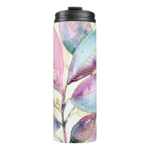 Termo Cuaderno espiral de hojas botánicas de acuarela pa
