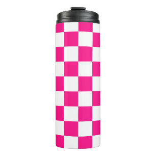 Termo Cuadrados a cuadros rosa caliente blanco geométric
