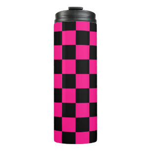 Termo Cuadrados a cuadros rosa caliente negro geométrico