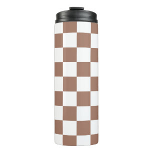 Termo Cuadrados de damero marrón mocha blanco geométrico
