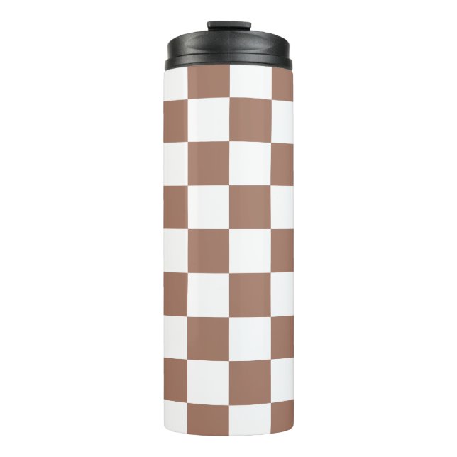 Termo Cuadrados de damero marrón mocha blanco geométrico (Anverso)