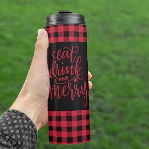 Termo Cuadro de Búfalo Rojo y Negro de Navidad
