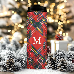 Termo Cuadro Escocés Clásico Rojo de Navidad con Monogra
