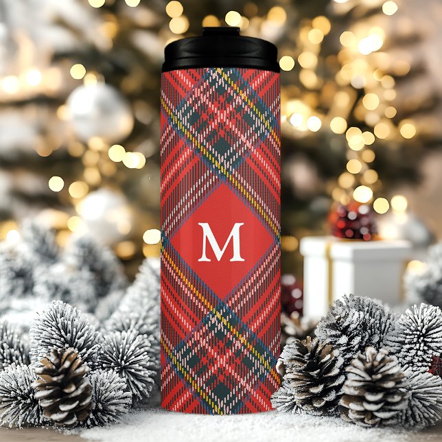 Termo Cuadro Escocés Clásico Rojo de Navidad con Monogra (Subido por el creador)