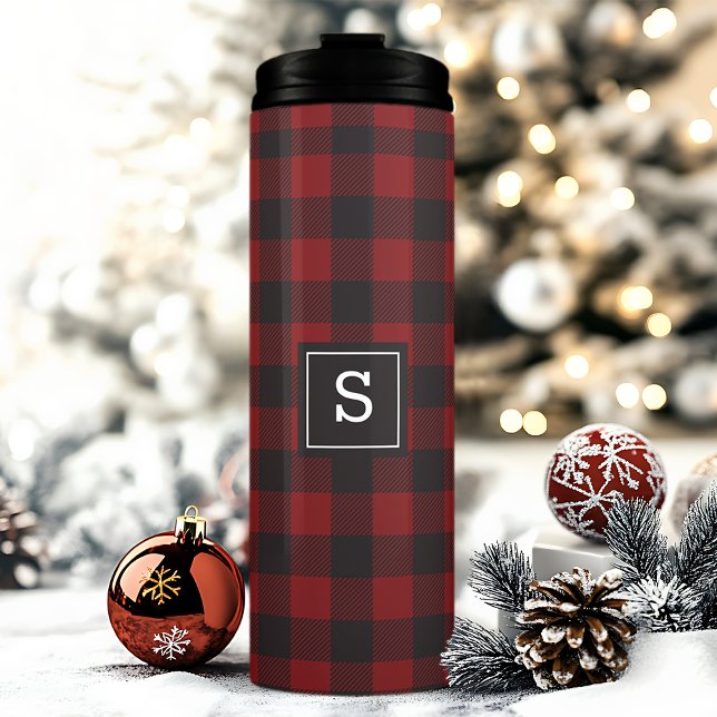 Termo Cuadros de Búfalo Rojo y Negro Leñador Monogramado (Subido por el creador)