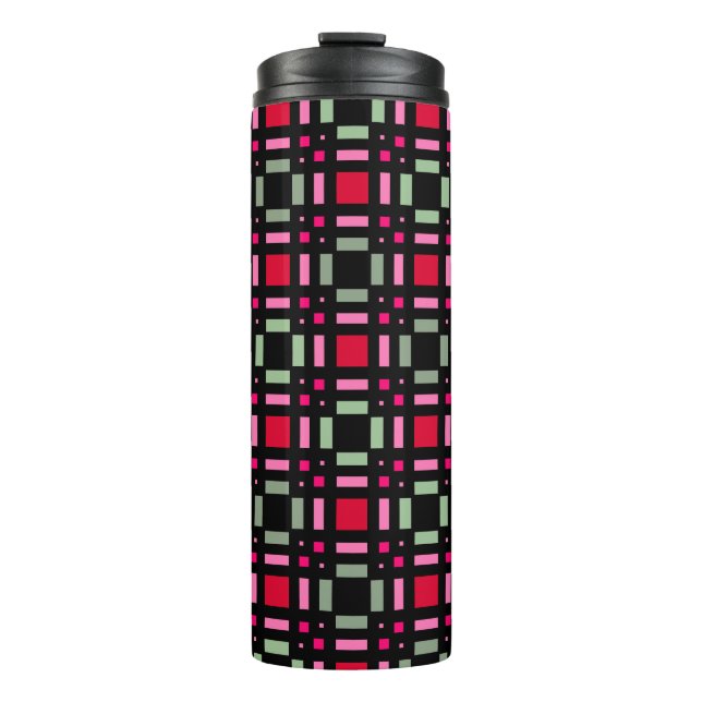 Termo Cuadros geométricos verde rojo negro rayas  (Anverso)