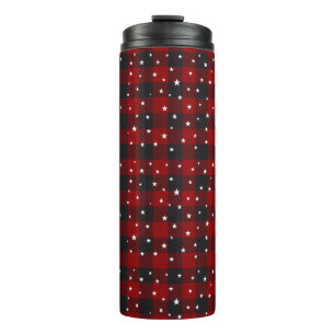 Termo Cuadros rojos y negros con estrellas