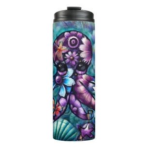Termo Cuenca azul púrpura del pulpo floral Verde azulado