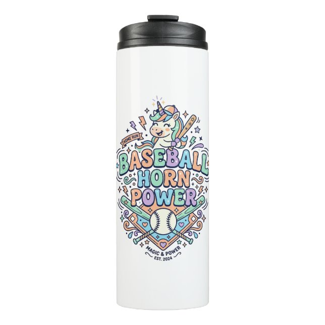 Termo Cuerno de béisbol de unicornio Poder Kawaii Diseño (Anverso)