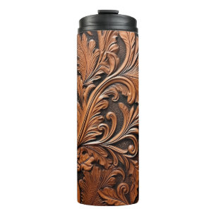 Termo cuero marrón Grabado en relieve