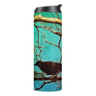 Termo Cuervo Cuervo Pájaro Negro Foto Árbol Plateado