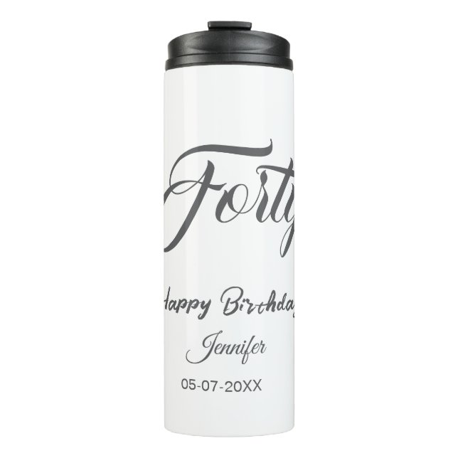 Termo cumpleaños 40 letra cuarenta nombre fecha año gris (Anverso)