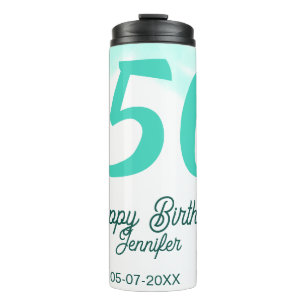 Termo cumpleaños 50 agregar nombre fecha año verde paste