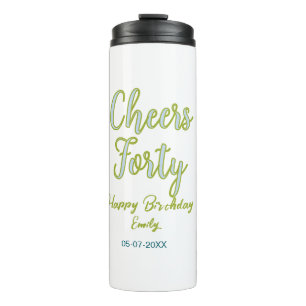 Termo cumpleaños cuarenta nombre verde azul pastel elega