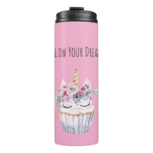Termo Cumpleaños de Cupcake Floral de Unicornio Rosa